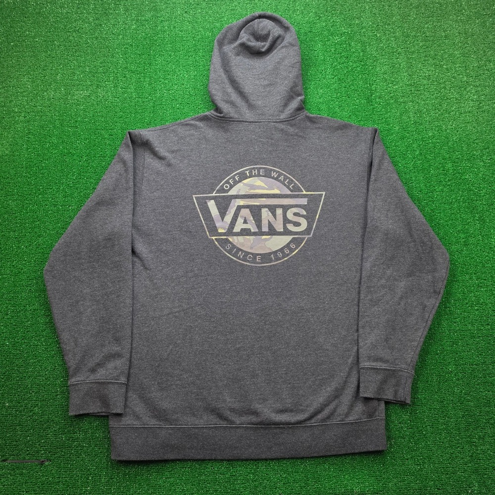 Vans Off The Wall Camo Crest Pullover Hoodie Sweatshirt Mens 2XL Gray Casual